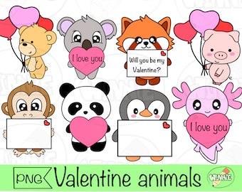 cute valentine clipart animal valentines day kawaii animals in love png digital download valentine stickers romantic in love animal cupido