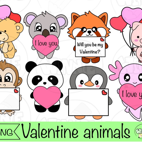 cute valentine clipart animal valentines day kawaii animals in love png digital download valentine stickers romantic in love animal cupido