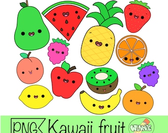 kawaii fruit clipart cute fruit png digital sticker printable kawaii food sticker for planner kids happy food vector digital download fruit