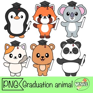 preescolar graduación animal clipart lindo kindergarten graduación diploma escuela dibujos animados panda rojo oso koala pingüino graduación png pegatinas