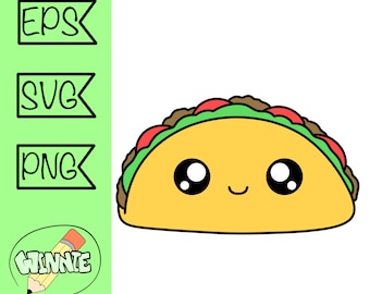 cute taco svg mexican food taco png clipart kawaii food svg cut file sticker printable cartoon taco clipart shirt design kawaii food png
