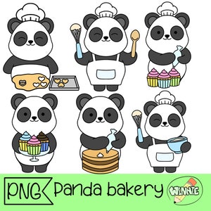 lindo panadería clipart panda panadería kawaii cocina hornear clip art oso panda pegatinas día de hornear pastelero suministros para hornear png panadería panda