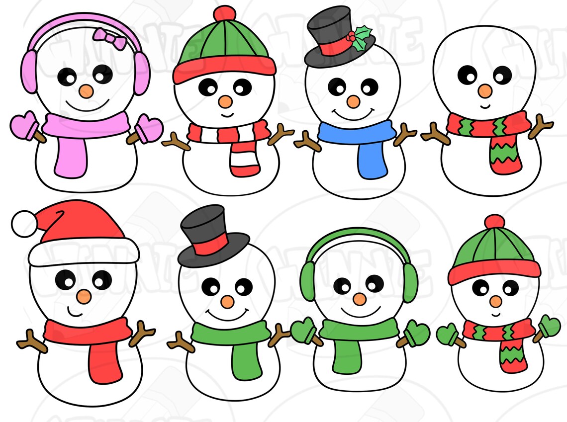Cute Snowman Clipart Kawaii Snowman Sticker Christmas Winter Digital ...