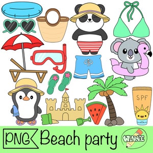 beach party clipart tropisch strand dag kawaii strand dier zomervakantie digitale planner sticker strand bullet journal beach party print