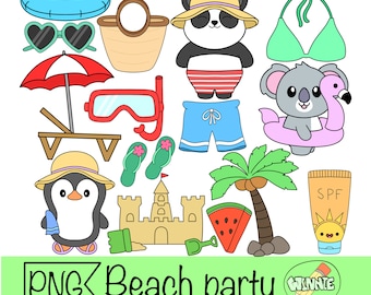 beach party clipart tropisch strand dag kawaii strand dier zomervakantie digitale planner sticker strand bullet journal beach party print