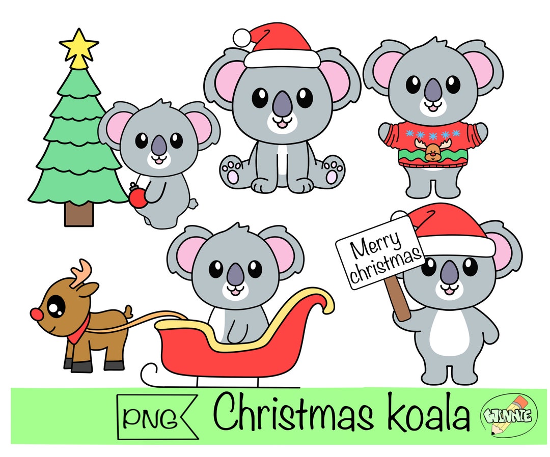 Kawaii Christmas Clipart Koala Christmas Png Cute Christmas Etsy