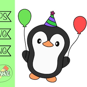 cumpleaños pingüino svg clipart pingüino cumpleaños png pegatina imprimible digital vector de dibujos animados para cricut archivo de corte sombrero de fiesta animal cumpleaños png