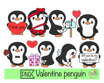 kawaii valentine clipart penguin valentine png sticker for planner printable penguin couple cute valentine sticker animal design bujo