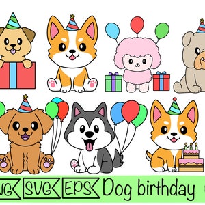 dog birthday clipart svg dog birthday cartoon dog party cricut sticker planner shirt design cute puppy balloon dog printable sticker dog png