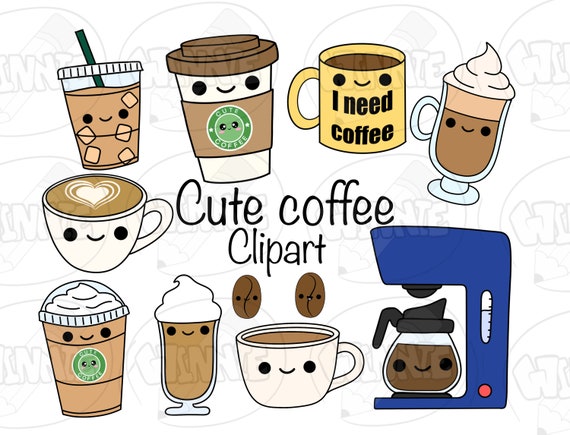 Cute Coffee Cup Expressions Digital Clip Art for Scrapbooking Card