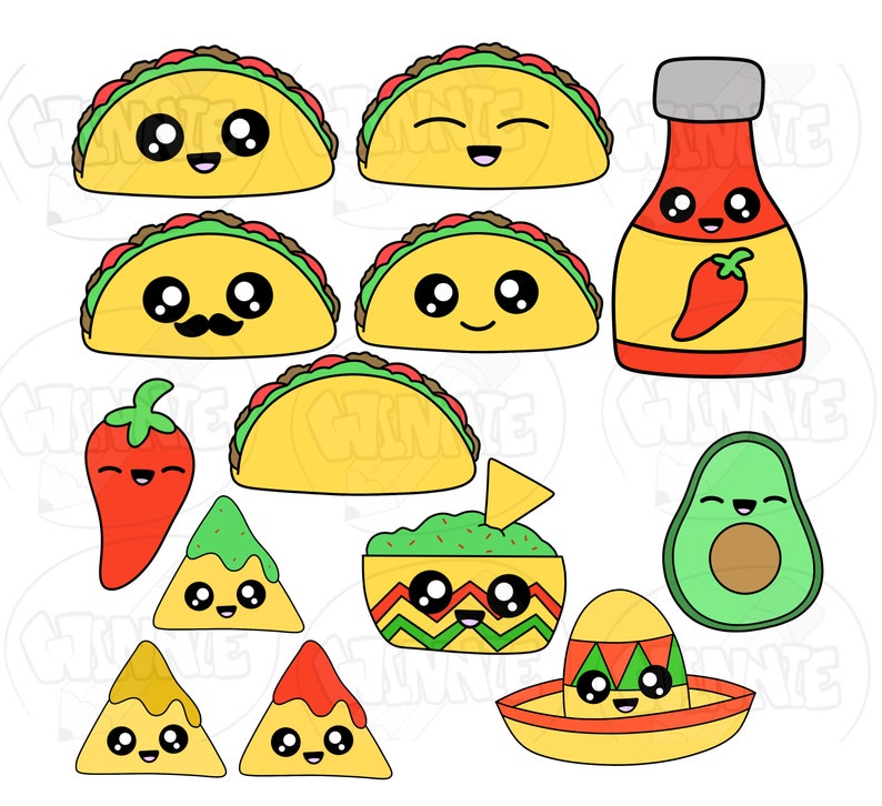 Cute Taco Clipart Kawaii Taco Mexican Food Cute Kawaii Food Digital ...