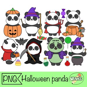 Halloween panda clipart digitale stickers goodnotes kawaii halloween panda afdrukbare pompoen vampier halloween snoep panda digitale planner