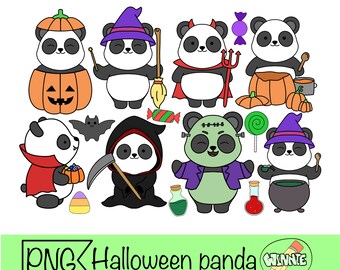 halloween panda clipart digital stickers goodnotes kawaii halloween panda printable pumpkin vampire halloween candy panda digital planner