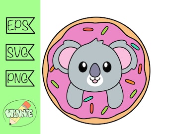 koala svg donut kawaii koala svg para cricut pegatinas vector bebé koala oso clipart png pegatina digital imprimible dibujos animados animal donut