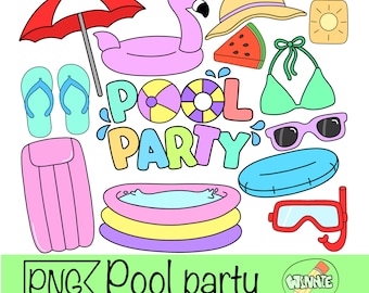 pool party clipart summer beach png digital pool party sticker for planner bullet journal summer holdiay tropical pool party hawaii