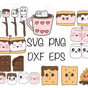 lindo s'mores clipart svg smores pegatina imprimible fogata smore svg malvavisco en galleta chocolate derretido kawaii cara comodidad comida svg