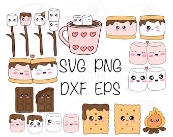 cute s&#39;mores clipart svg smores printable sticker campfire smore svg marshmallow on biscuit melted chocolate kawaii face comfort food svg