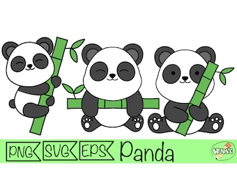panda svg bundle cute panda png clipart for cricut cut file sticker [anda bear cartoon printable shirt design kawaii animal panda vector