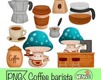 Cute Coffee Barista Clipart Bundle Coffee Shop Illustrations Digital PNGs for Cafés Stickers and Craft Projects png kawaii coffee