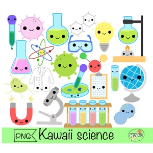Kawaii science clipart png science autocollant numérique science mignonne dessin animé imprimable scrapbook bujo conception doodle laboratoire classe de sciences
