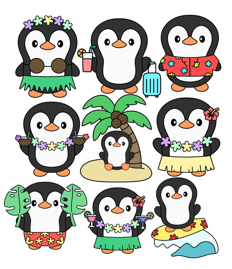 Penguin Clipart Penguin Summer Clip Art Hawaii Holiday Vacation Penguin ...