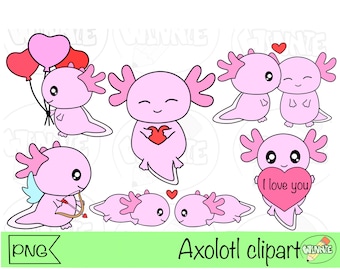 San Valentín axolotl clipart lindo axolotl amor día de San Valentín PNG Digital Pegatinas de San Valentín lindo kawaii animal axolotl corazón cupido animal PNG