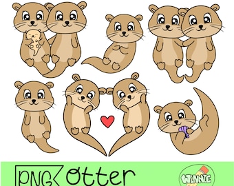 otter clipart cute otter png sticker otter baby cartoon scrapbook digtial download cute otter couple holding hands animal couple otter png