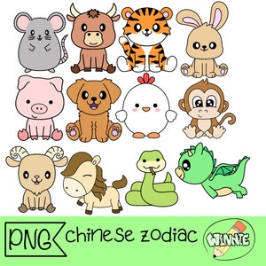 chinse zodiac clipart chino animal zodiac lunar año nuevo animal kawaii chino zodiac png pegatina para planificador digital dibujos animados imprimible