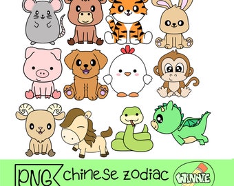 chinse zodiac clipart chinese animal zodiac lunar new year animal kawaii chinese zodiac png sticker for digital planner cartoon printable