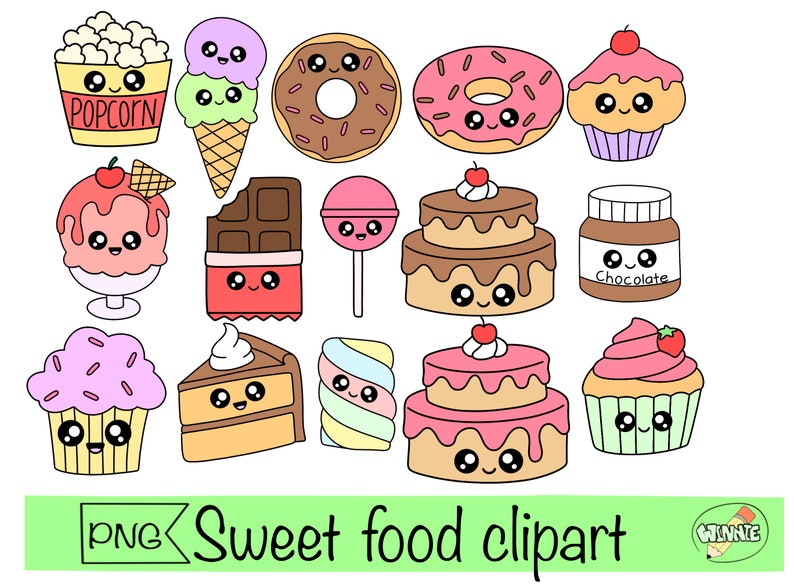 Kawaii Food Clipart Kawaii Sweet Food Printable Stickers Png Etsy Canada