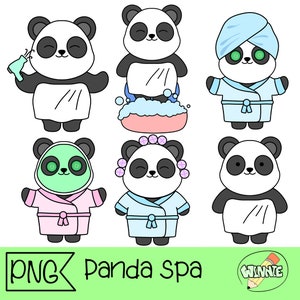 clipart panda spa clip art numérique autocollants planificateur panda ours spa day png kawaii salon de soins personnels masque panda dessin vectoriel de png