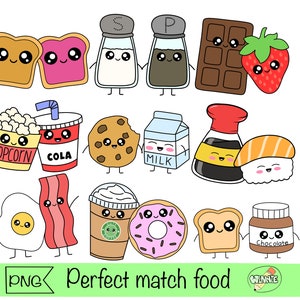 Clipart kawaii d'aliments assortis parfaits autocollant imprimable valentine food couple png gelée de cacahuètes saint valentin autocollant numérique png