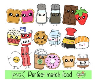 Perfect Match Kawaii Clipart Set Cute Food Clip Art Friendship - Etsy
