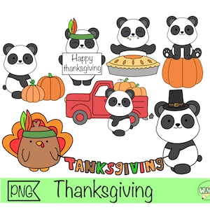 kawaii acción de gracias clipart panda png planificador pegatina dibujos animados otoño acción de gracias animal planificador digital panda pegatina álbum de recortes
