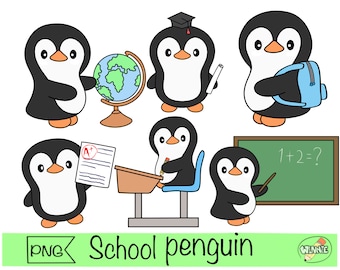 Pinguin Clipart Schule Pinguin Schulabschluss png digitale Aufkleber Pinguin druckbare Klassenzimmer Tier Schule kawaii Pinguin Schule png clip art