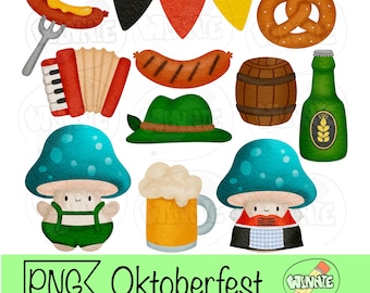 Oktoberfest Watercolor Clipart PNG Oktober Festival Beer Bavarian Party Fall Sublimation German Autumn Instant Download Clip Art