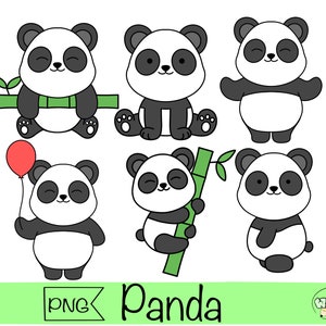 panda clipart lindo panda png descarga digital panda oso pegatina kawaii animal bambú panda png dibujos animados bebé panda álbum de recortes arte imprimible