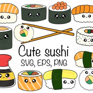 sushi svg kawaii sushi png clipart comida kawaii pegatinas de sushi cricut corte archivo diseño de camisa vector comida kawaii png comida japonesa imprimible