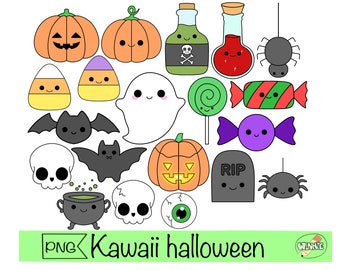kawaii halloween clipart cute halloween png digital planner sticker pumpkin halloween candy kawaii clip art halloween ghost skull spider png