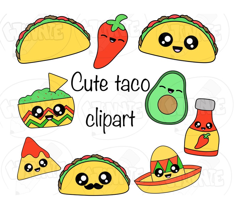 Cute Taco Clipart Kawaii Taco Mexican Food Cute Kawaii Food Digital ...