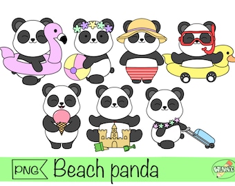 cute panda clipart summer panda stickers pool party printable panda stickers beach animal summer panda cartoon shirt design journal design