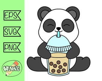 panda drinking bubble tea svg panda clipart svg cute panda bubble tea svg panda shirt design svg sticker panda printable animal drinking tea