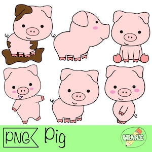 Schwein Clipart niedliche Schweinchen Vektor Clipart Kawaii Ferkel png digitaler Aufkleber Schwein druckbare Aufkleber Ferkel süßes Schweinchen Bauernhof Tiere Clipart png