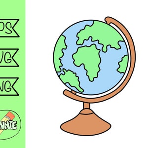 May include: A brown globe with a blue and green map of the world. The globe is on a brown stand.