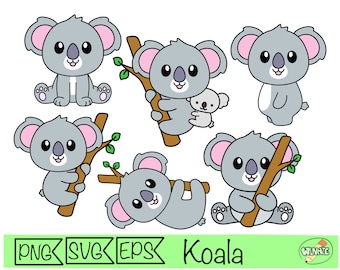 koala svg clipart mignon vecteur koala svg coupe fichier autocollants numériques imprimable koala clipart bébé koala coupe fichier numérique koala dessin animé svg