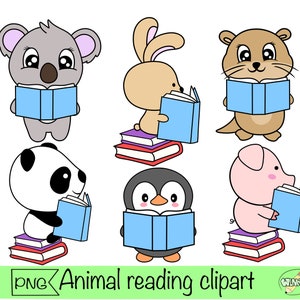 animal lectura clipart animal lectura libro clip art libro png animal nerd escuela pegatina lectura kawaii animal png escuela descarga digital