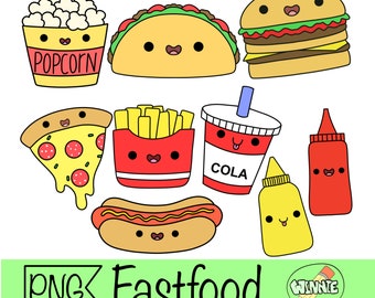 kawaii fastfood clipart cute food png digital sticker printable cartoon kawaii fastfood png sticker for planner hamburger cola png