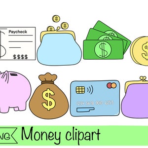 clipart soldi kawaii carta di credito salvadanaio png adesivi digitali soldi clipart stampabili adesivi busta paga in euro clipart portafoglio soldi digitali