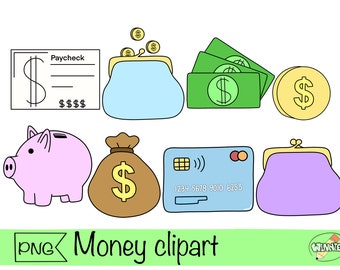 kawaii money clipart credit card piggy bank png digital stickers money printable clipart euro paycheck stickers wallet clipart digital money
