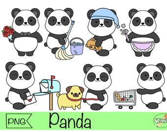 panda clipart digital stickers panda bear daily planner stickers  kawaii panda png clipart printable stickers panda chores daily task